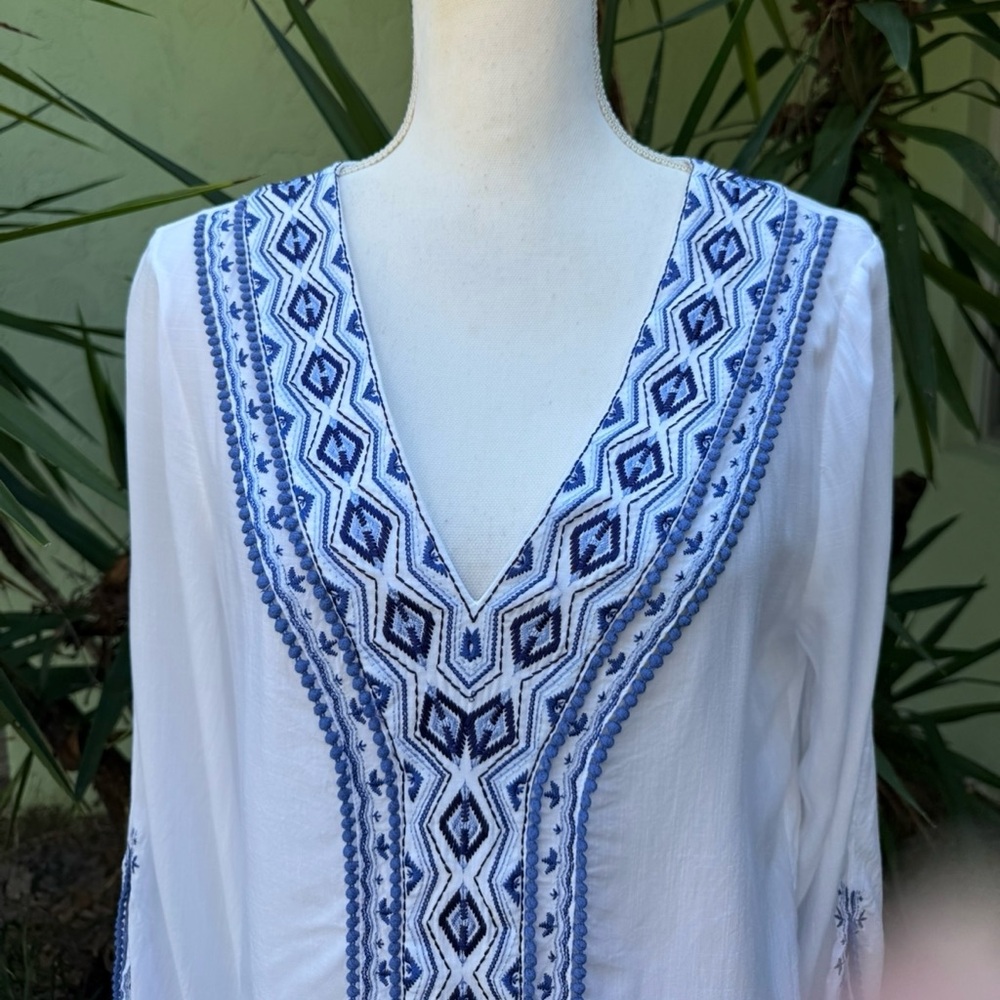 White and Blue Cover Up Tunic